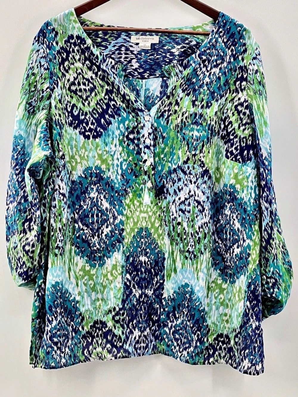 518 Liz Claiborne Abstract Blouse in Blue & Green 3X